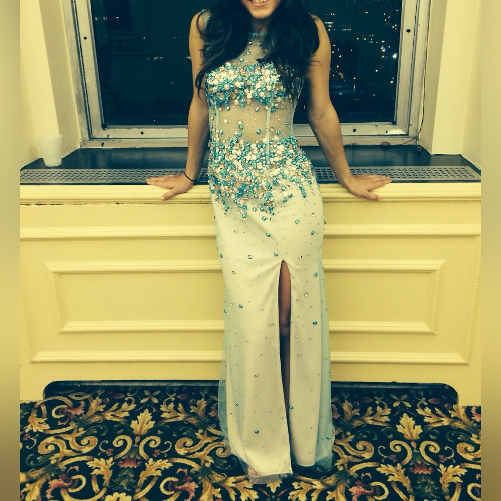 Panoply Teal and Black Sequin Backless Dress